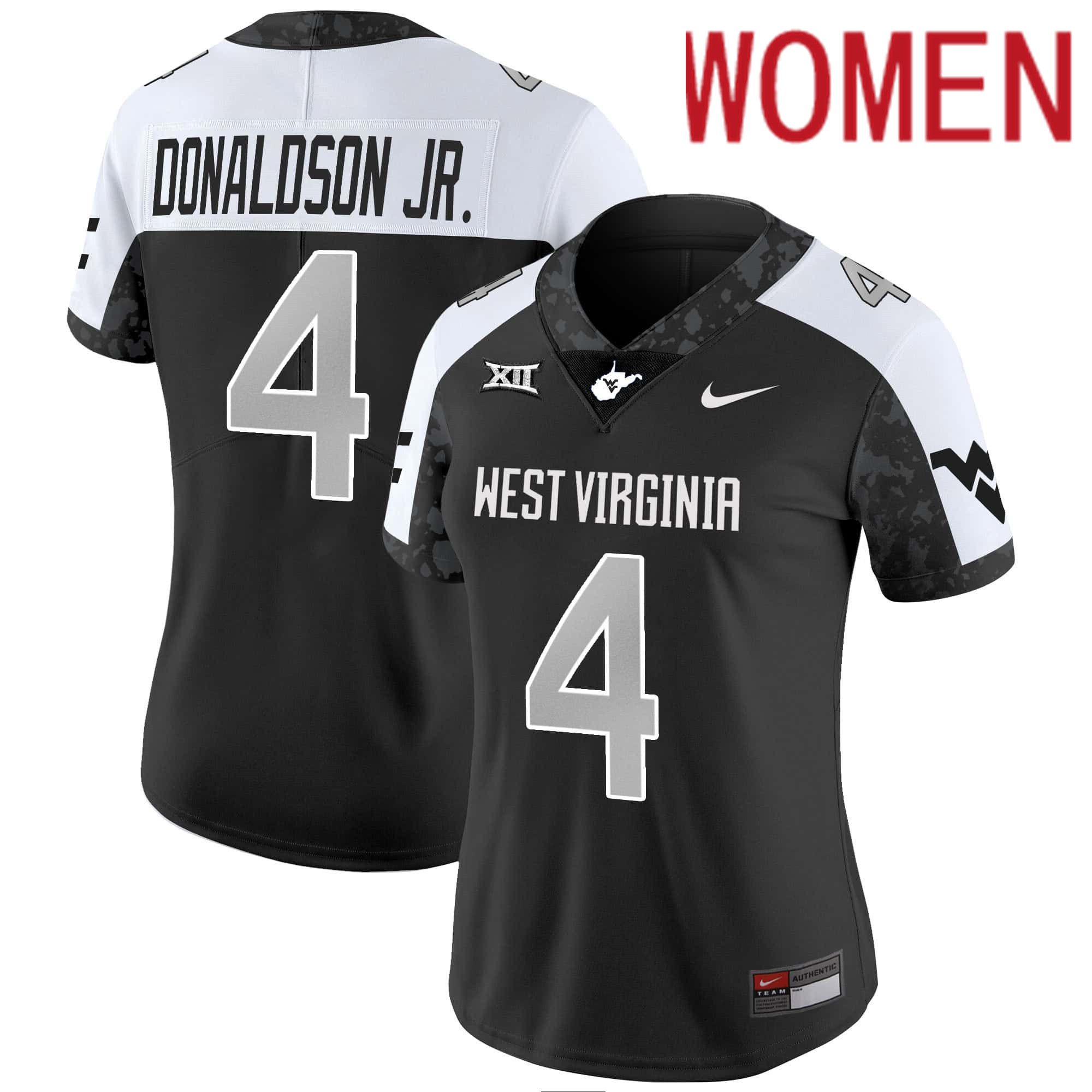 Women West Virginia Mountaineers #4 Donaldson jr Black 2024 Nike Vapor Limited NCAA Jersey style 1->customized nfl jersey->Custom Jersey